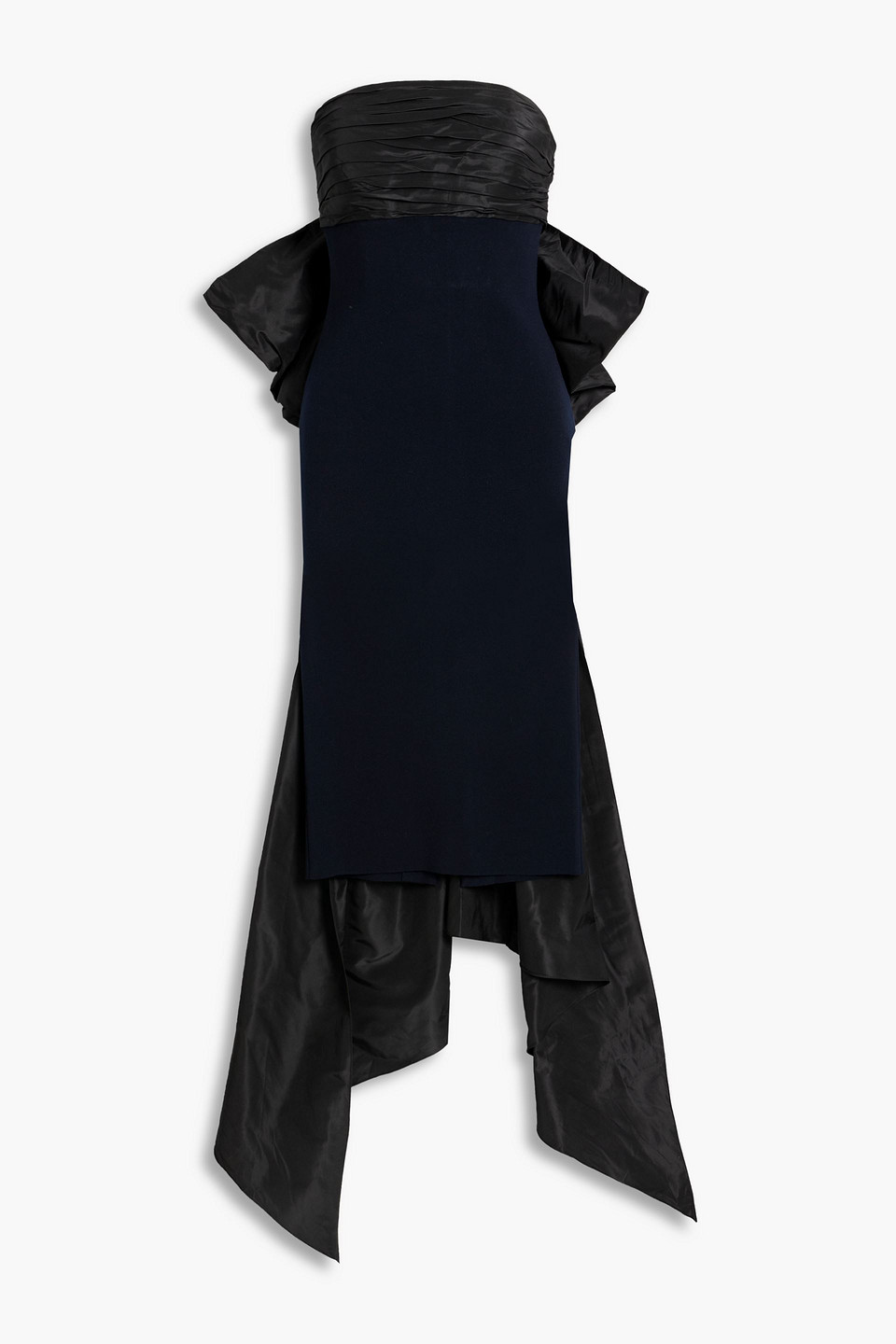 Oscar De La Renta Bow-embellished Silk-taffeta And Stretch-knit Dress In Midnight Blue