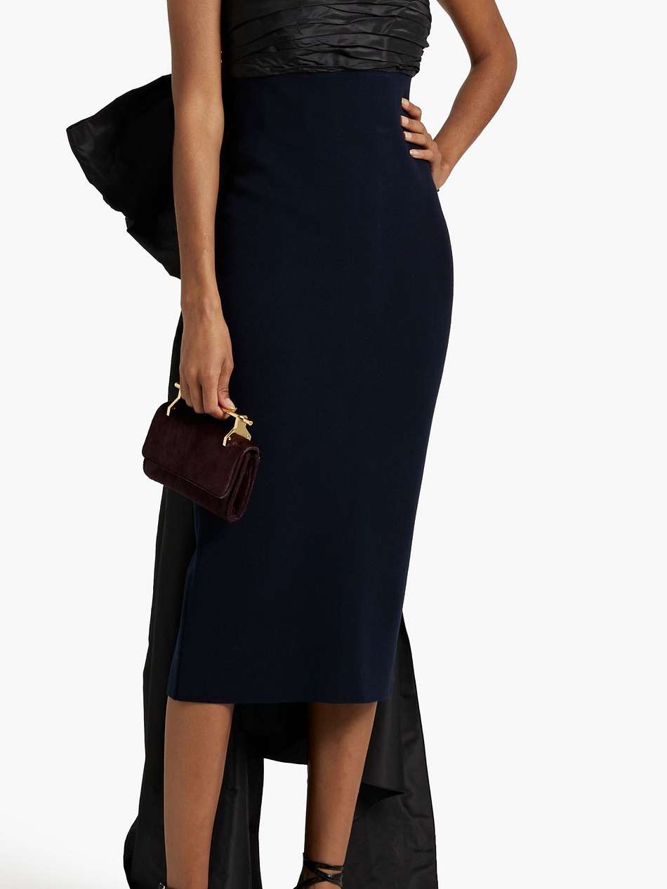 strapless bow-embellished silk-taffeta and stretch-knit dress