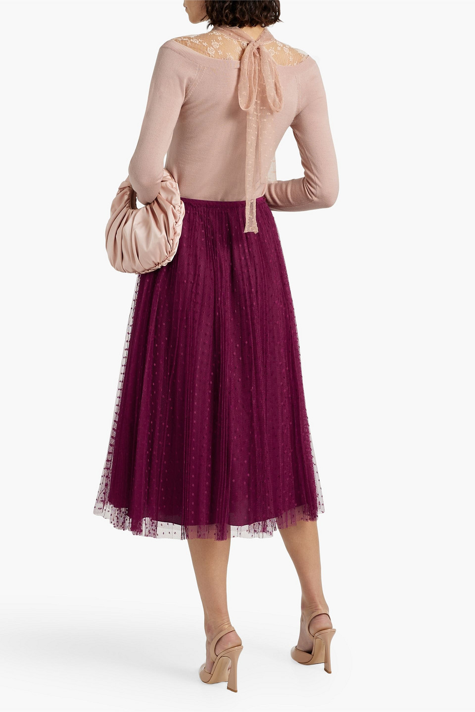 Shop Red Gathe Point D'espirit Midi Skirt In Grape