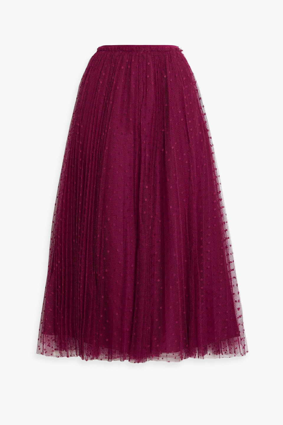 Red Gathe Point D'espirit Midi Skirt In Grape