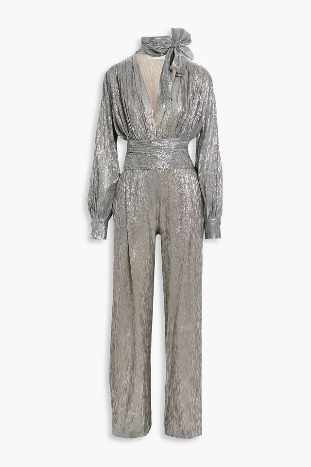 Gathered metallic silk-blend jumpsuit