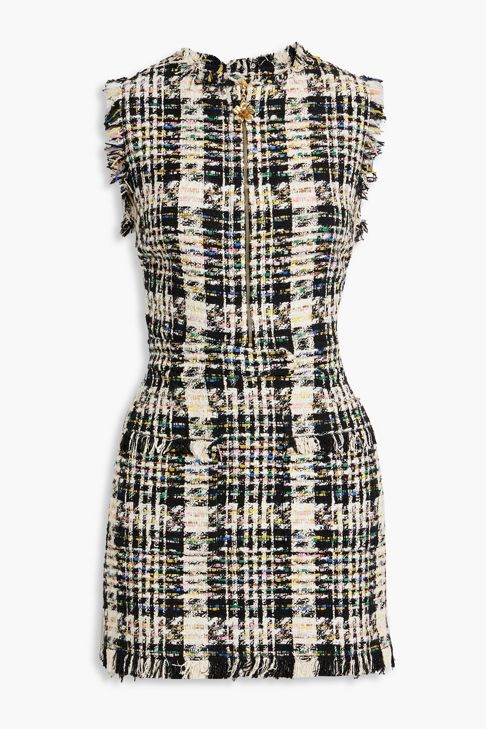 Embellished metallic bouclé-tweed mini dress