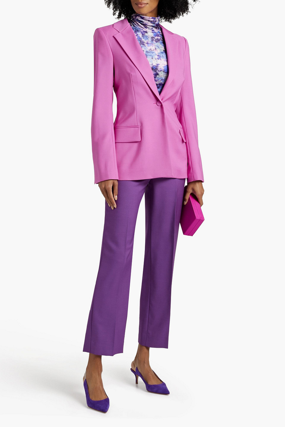 Shop Oscar De La Renta Wool And Mohair-blend Blazer In Bright Pink