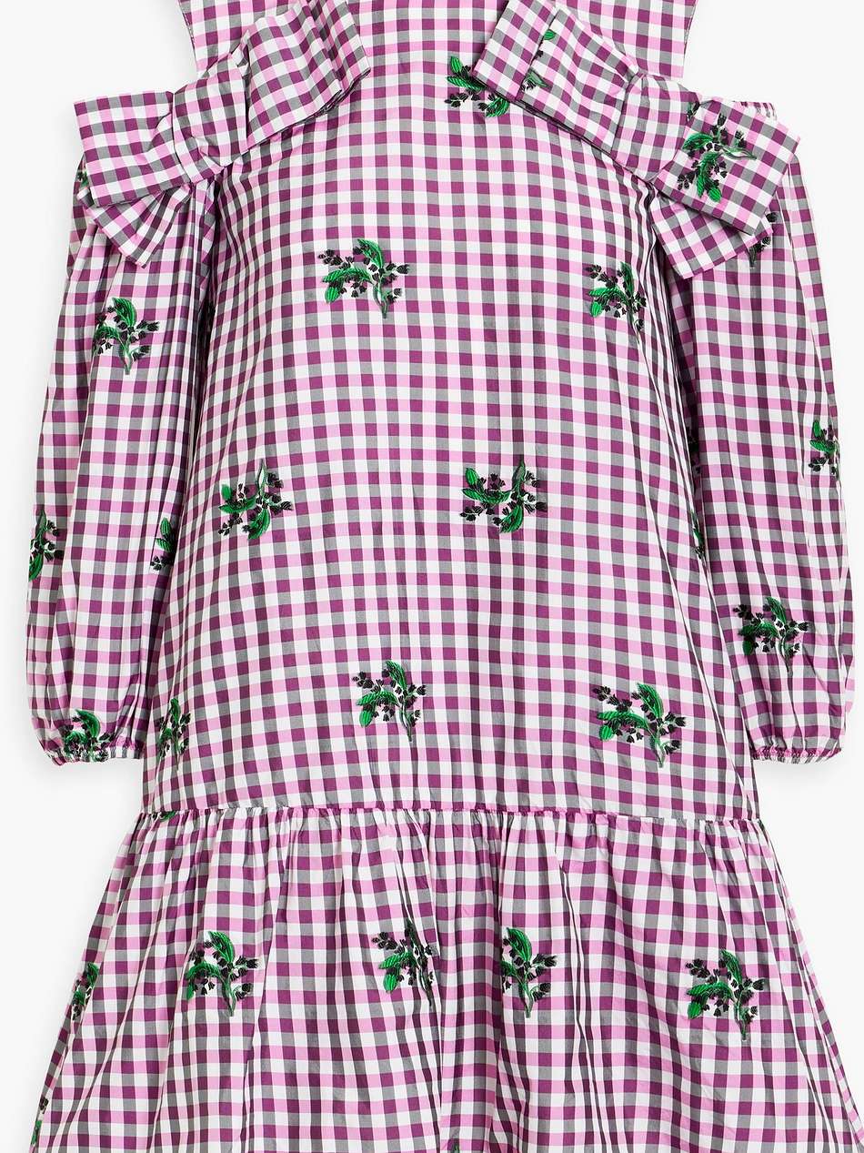 cold-shoulder embroidered gingham taffeta mini dress