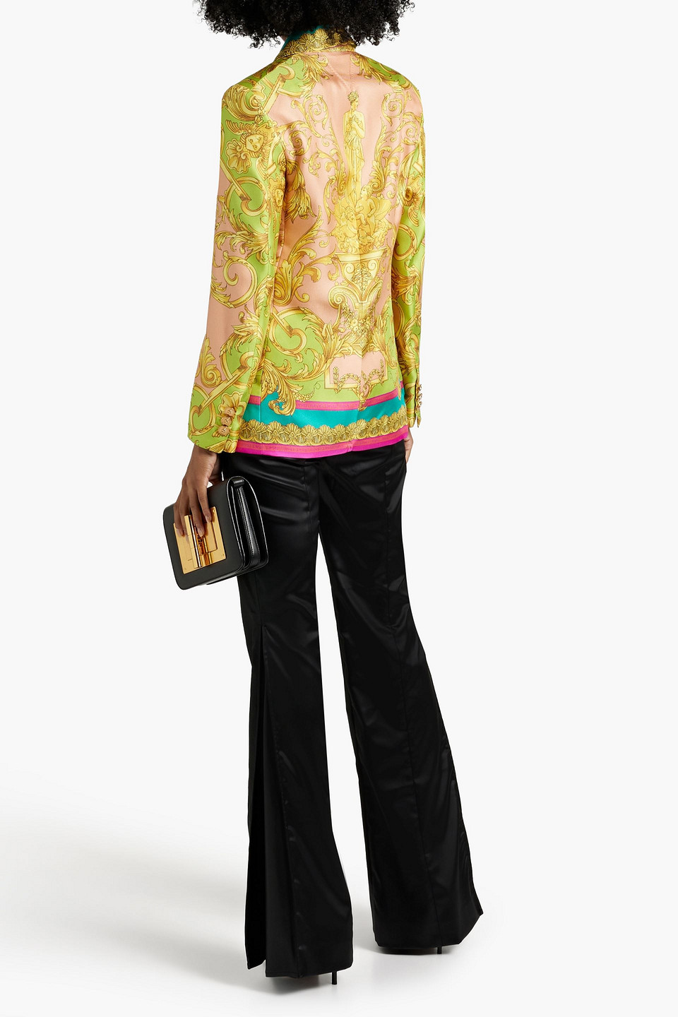 Shop Versace Printed Silk-twill Blazer In Light Green