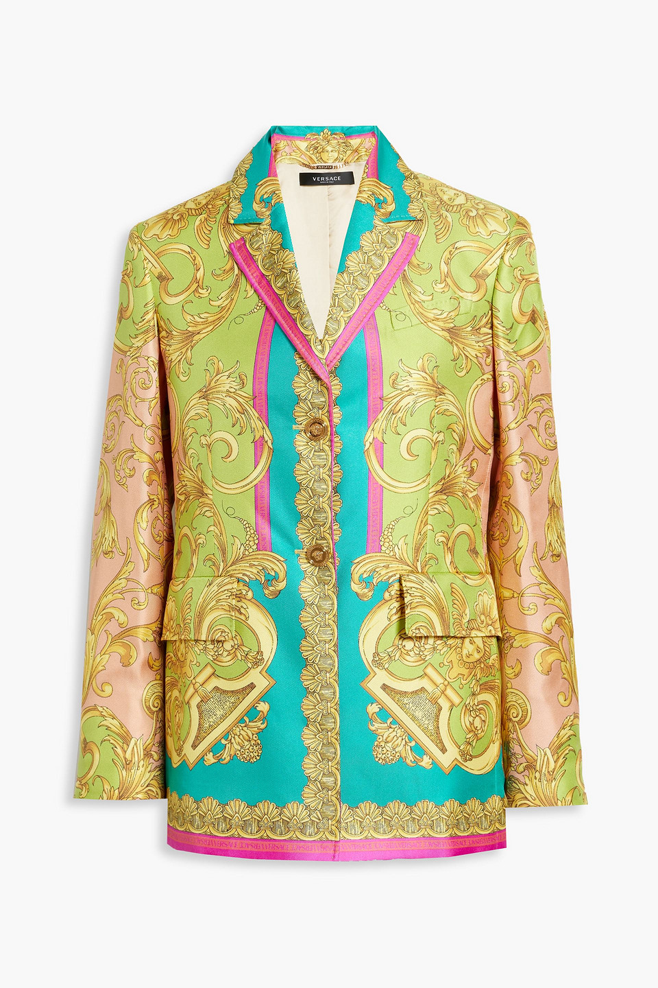 Versace Printed Silk-twill Blazer In Light Green