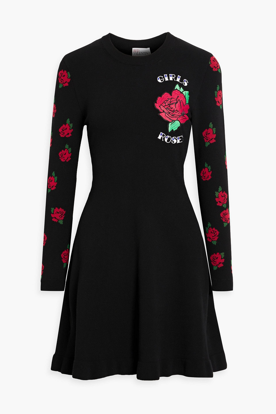 Red Valentino Embroiderd Jacquard-knit Mini Dress In Black