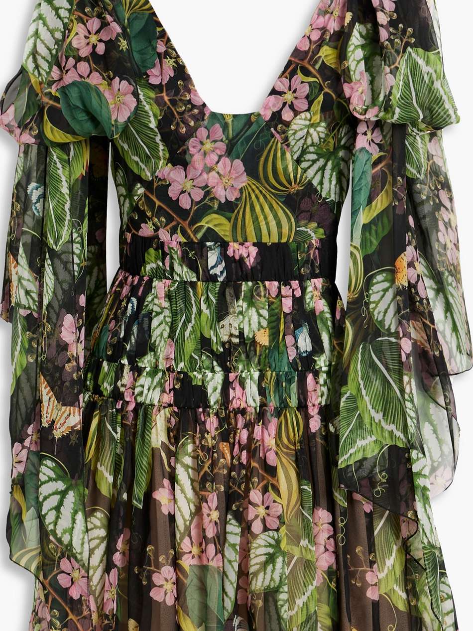 tiered printed silk-chiffon mini dress