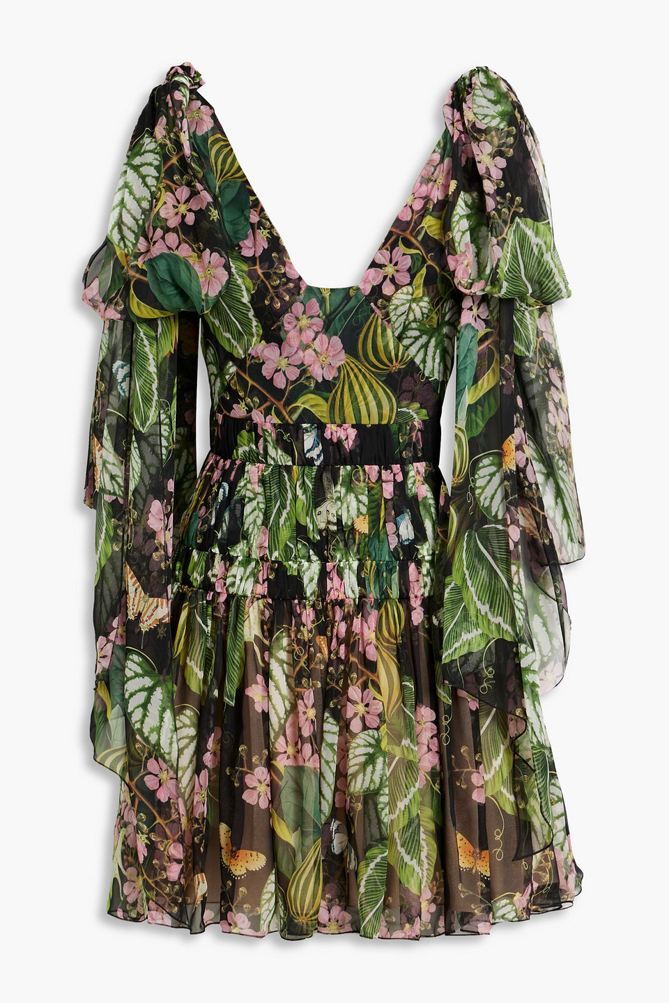 Oscar De La Renta Tiered Printed Silk-chiffon Mini Dress In Forest Green