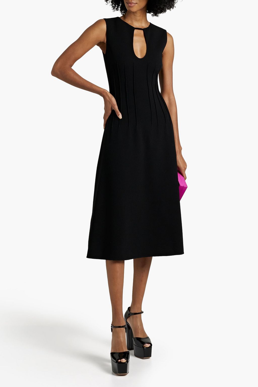 OSCAR DE LA RENTA 컷아웃 디테일 울 혼방 미디 드레스
