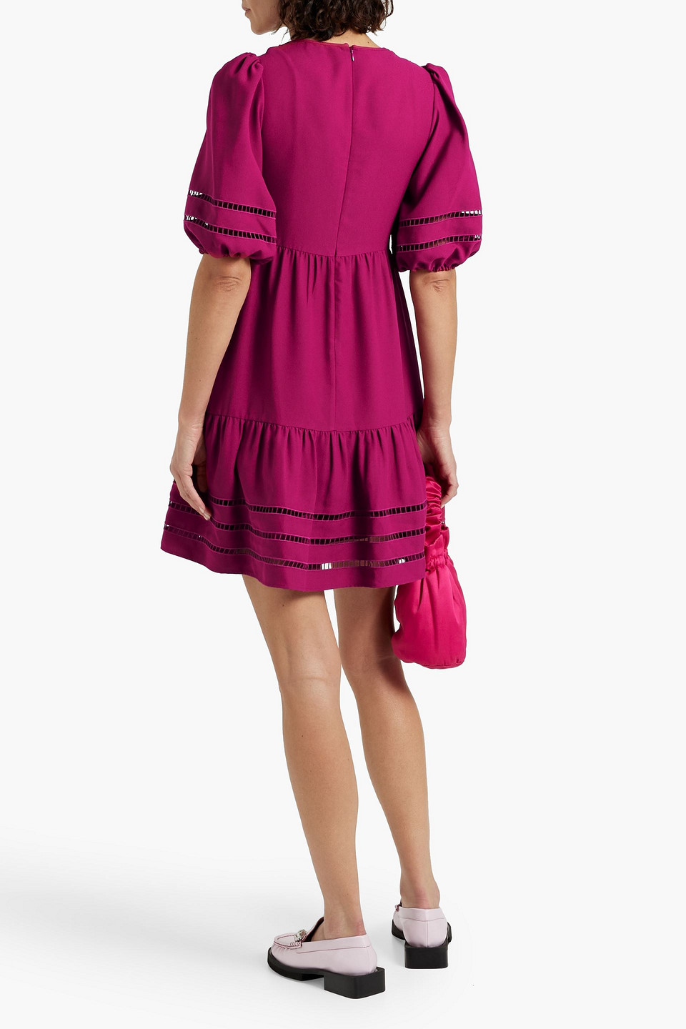 Shop Red Valentino Lattice-trimmed Crepe Mini Dress In Magenta