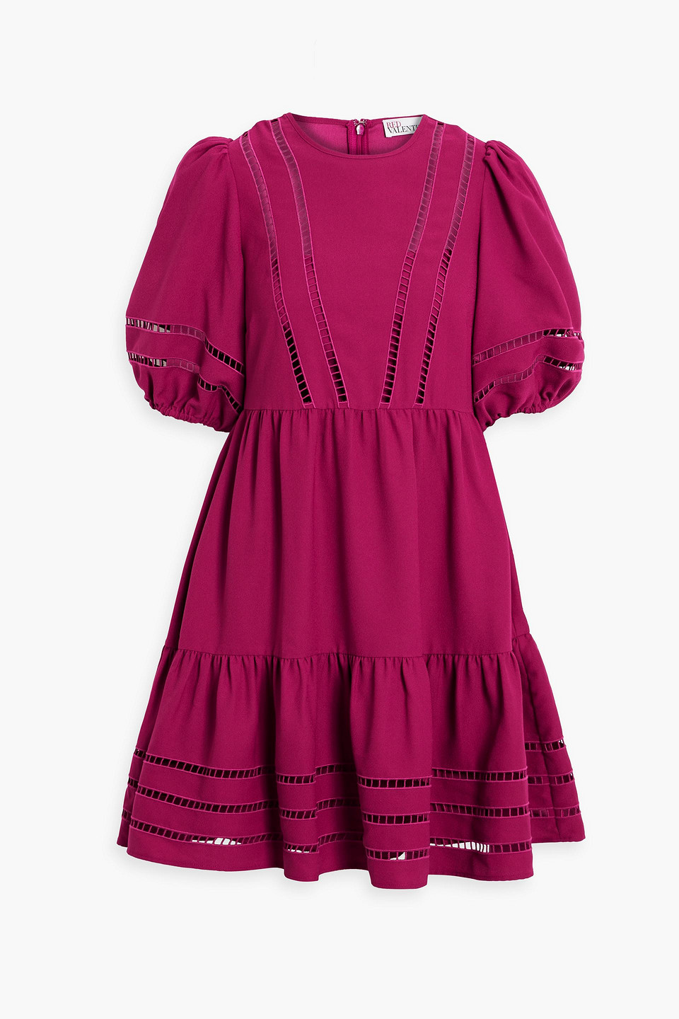 Red Valentino Lattice-trimmed Crepe Mini Dress In Magenta