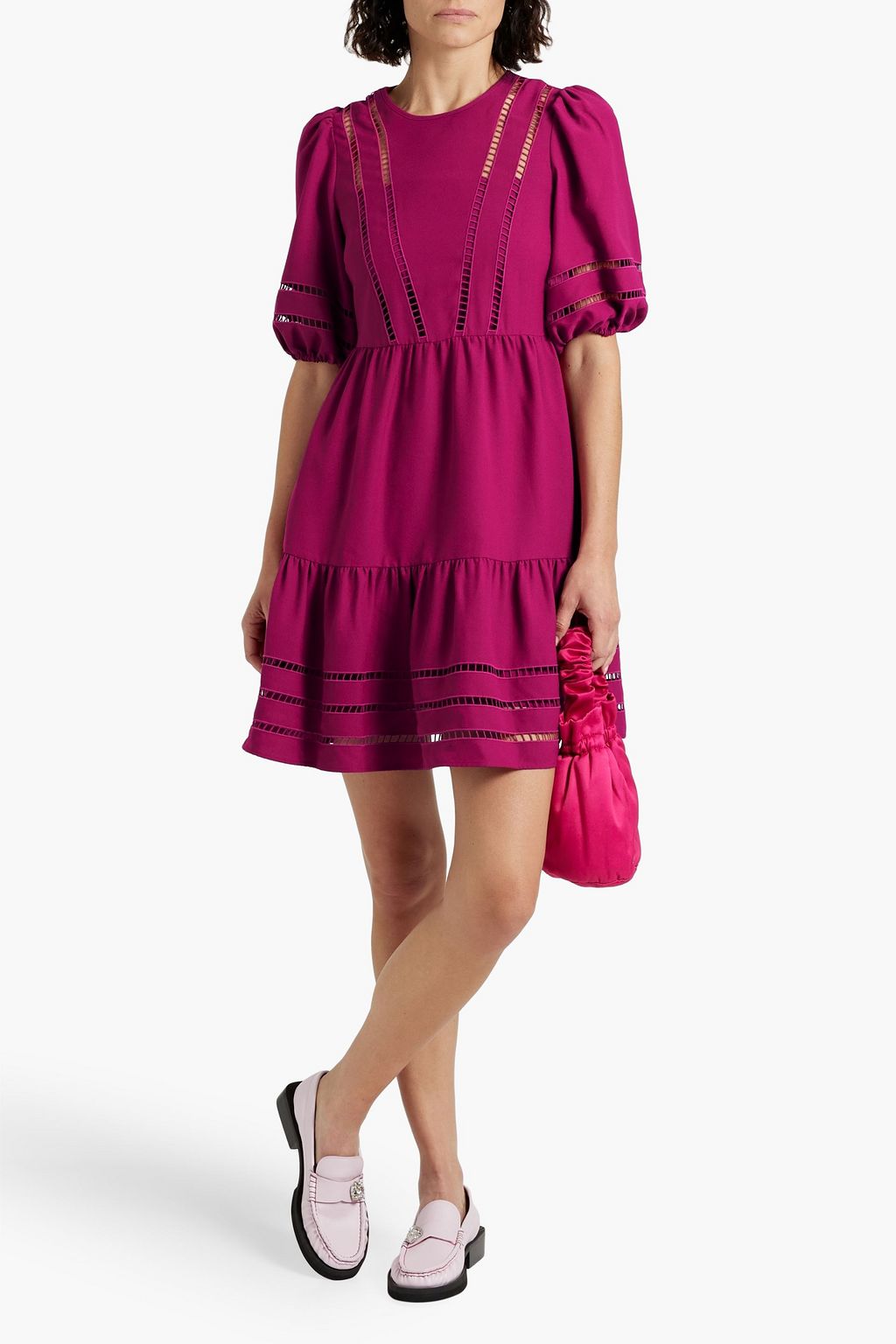 REDVALENTINO Lattice-trimmed crepe mini dress