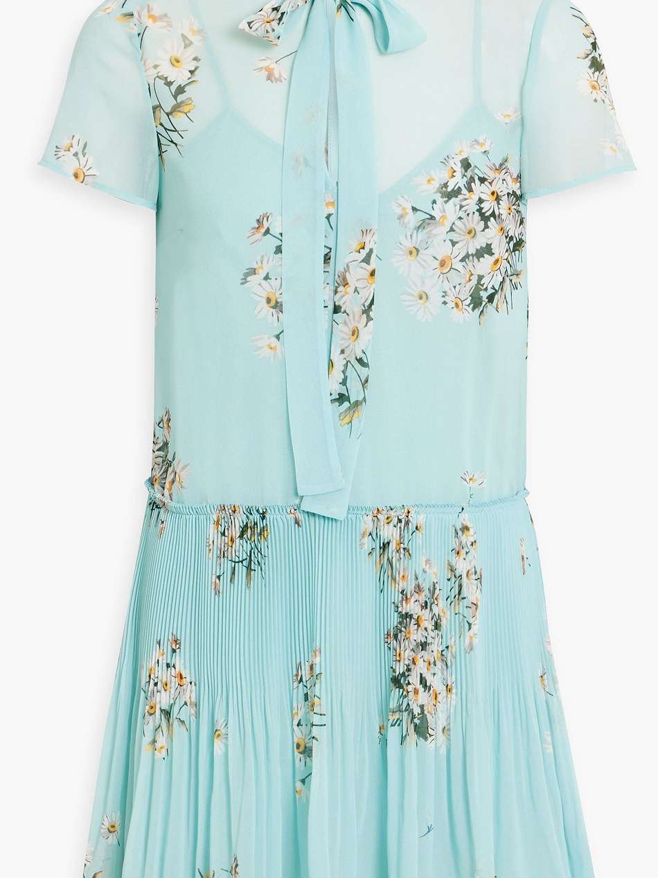 floral-print plissé-chiffon mini dress