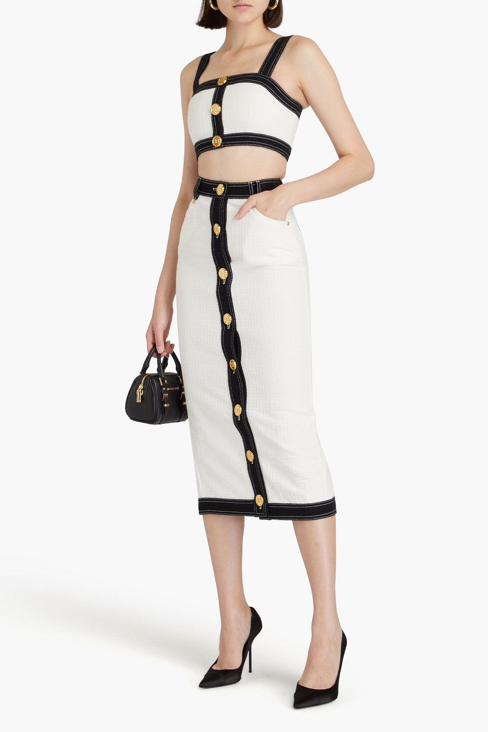  Balmain - Midirock Aus Baumwoll-jacquard - Weiß - Fr 34 