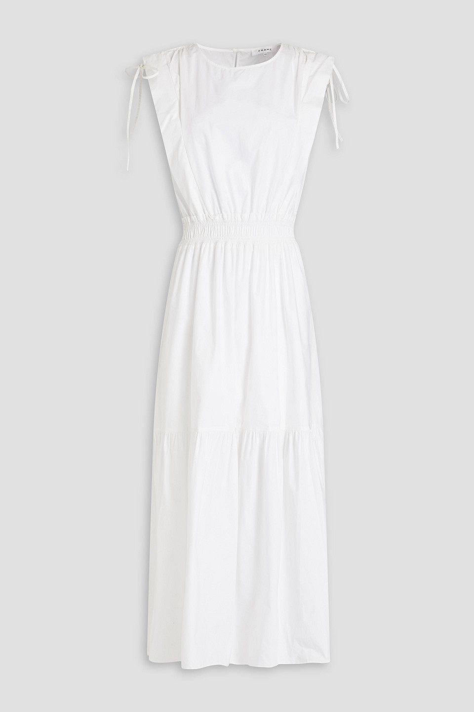 Shop Frame Tiered Cotton-poplin Midi Dress In White