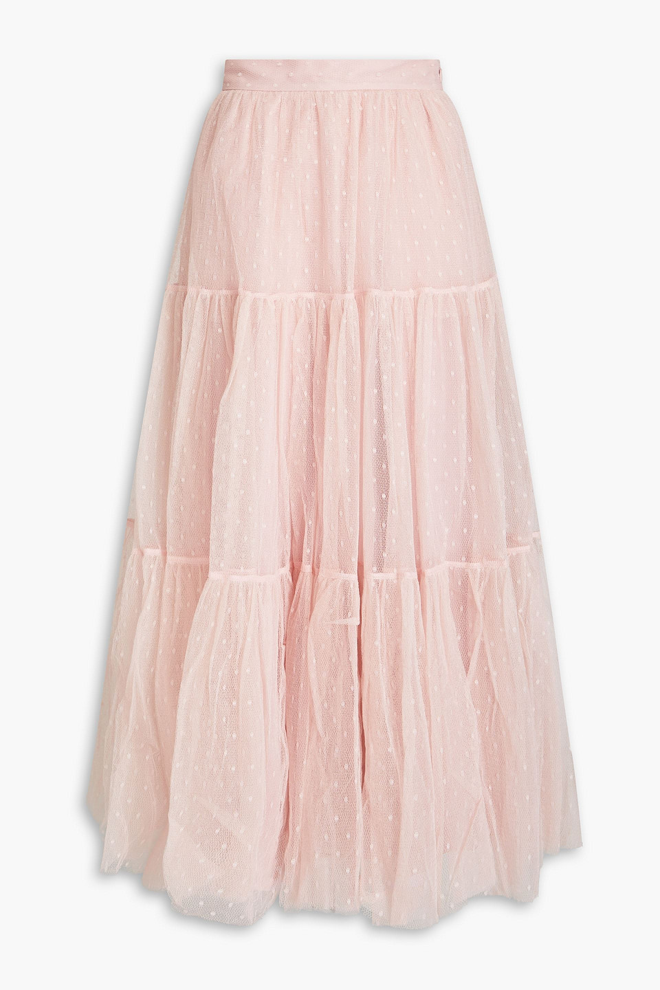 Red Valentino Tiered Point D'espirit Maxi Skirt In Pink