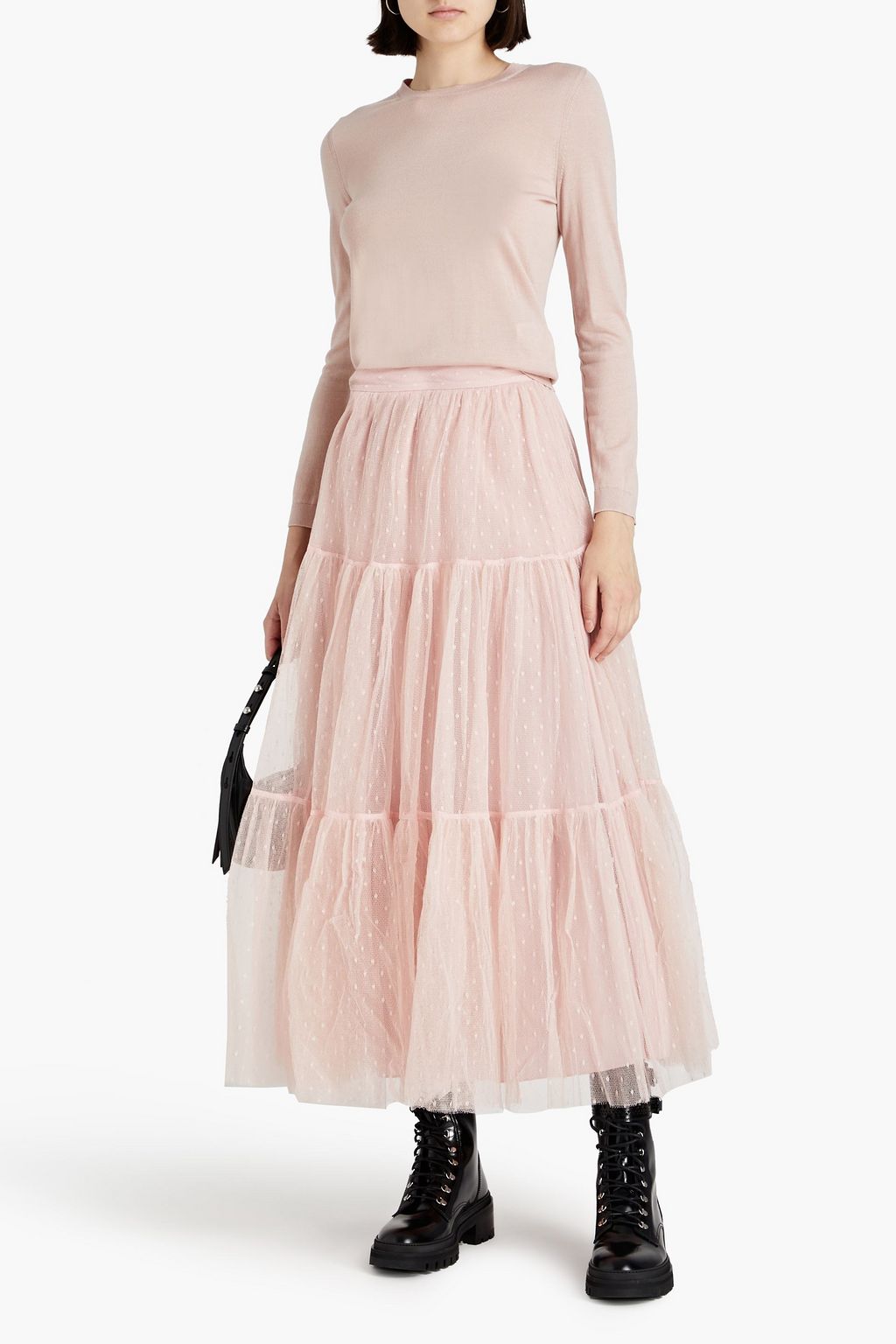 REDVALENTINO Tiered point d'espirit maxi skirt