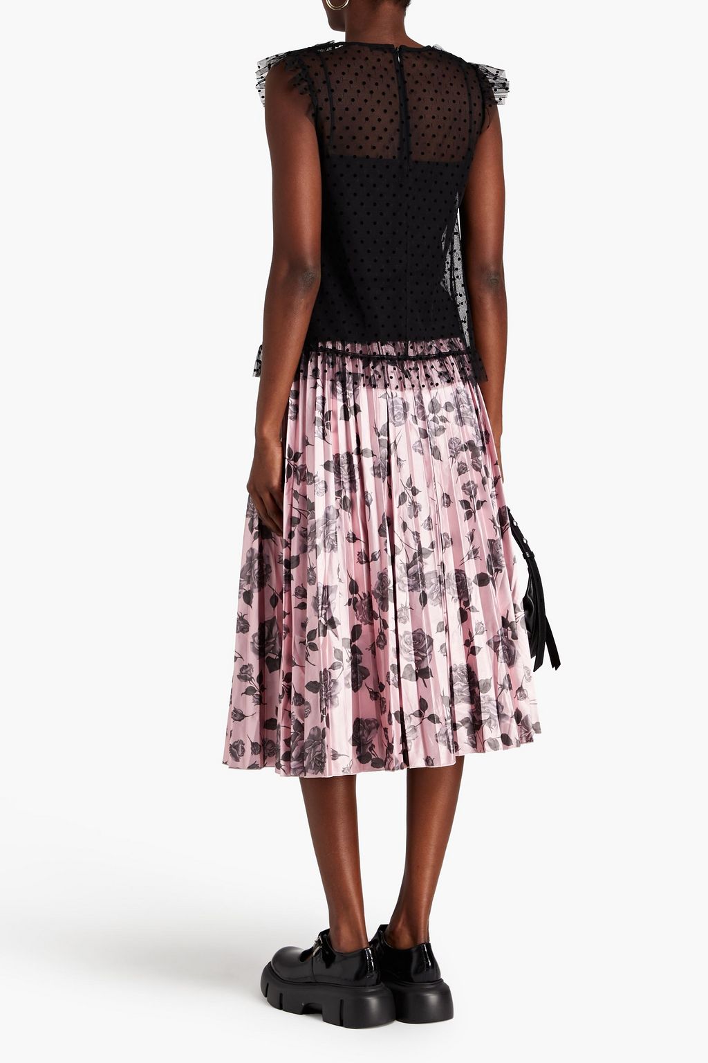 REDVALENTINO Pleated floral-print lamé midi skirt