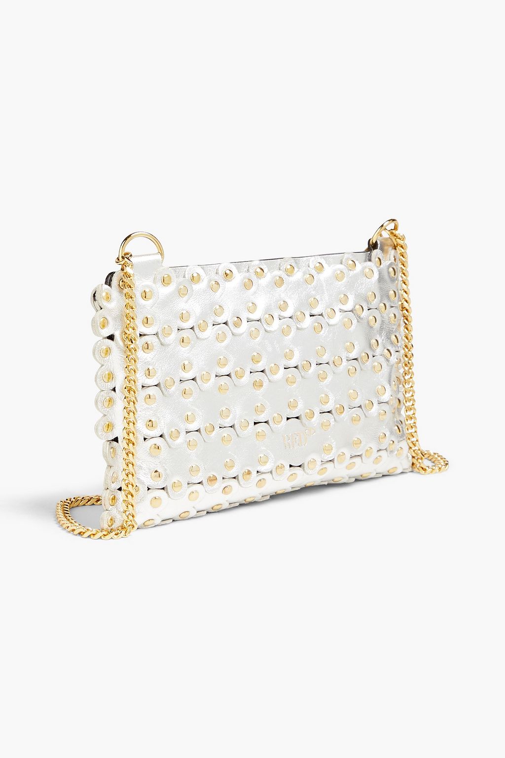 RED(V) Flower Puzzle studded laser-cut metallic leather shoulder bag