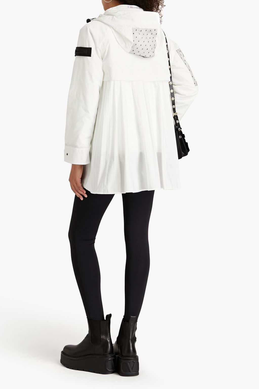 REDVALENTINO Appliquéd point d'espirit and shell hooded jacket