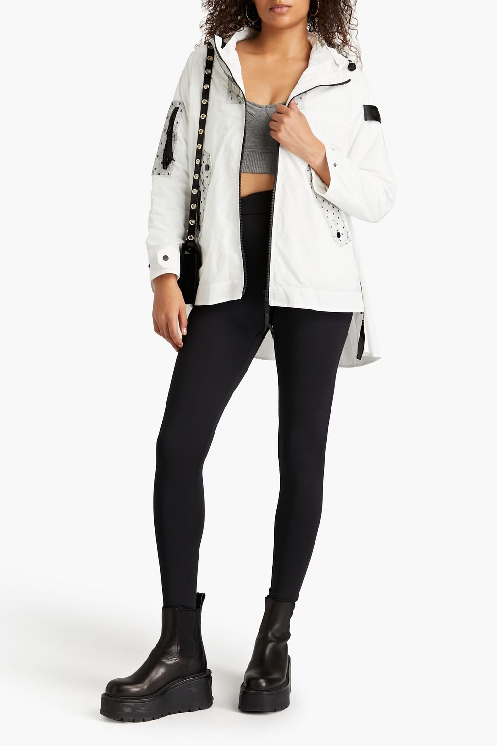 REDVALENTINO Appliquéd point d'espirit and shell hooded jacket