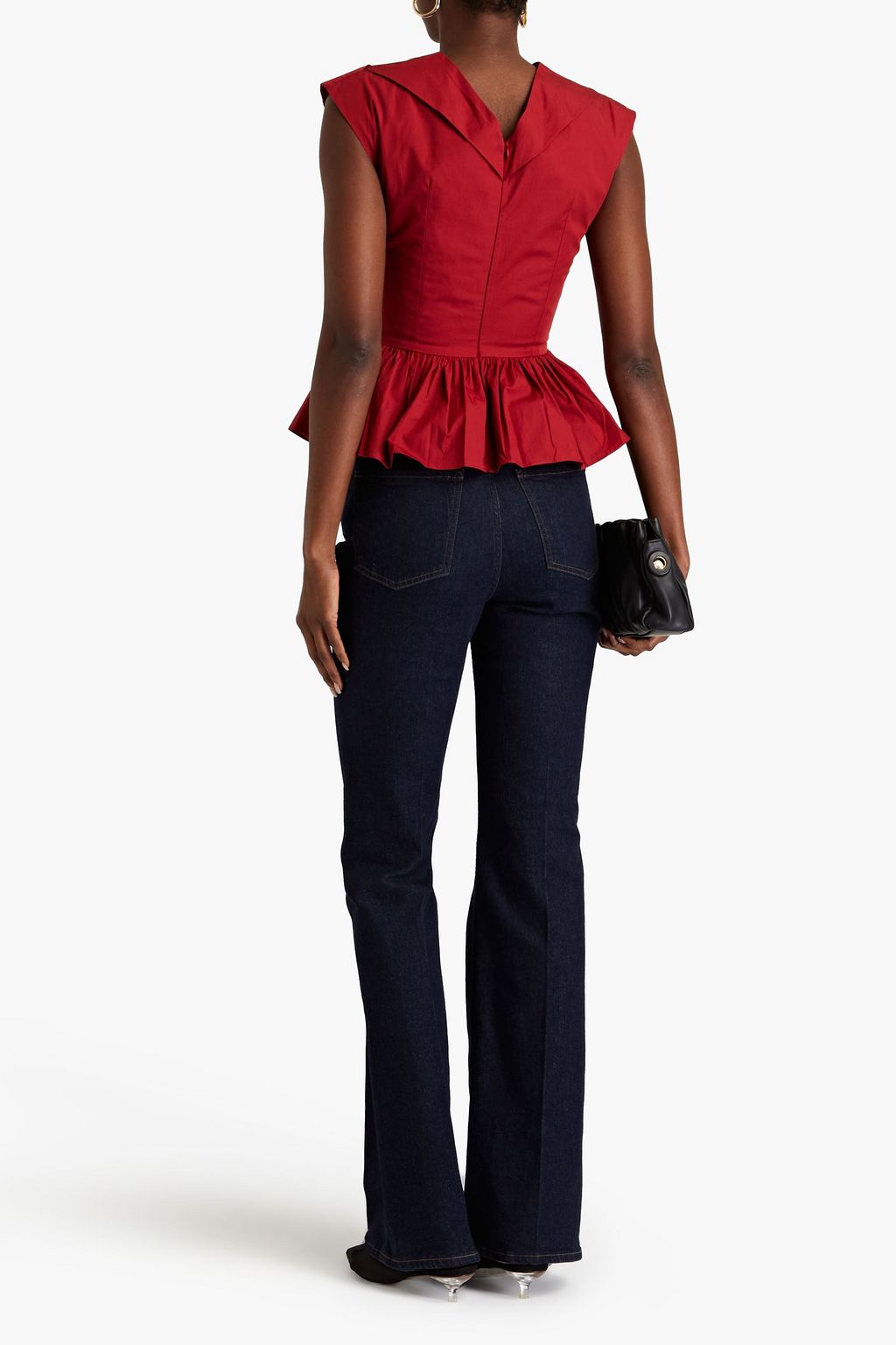 TOVE Elen bow-detailed cotton-poplin peplum top