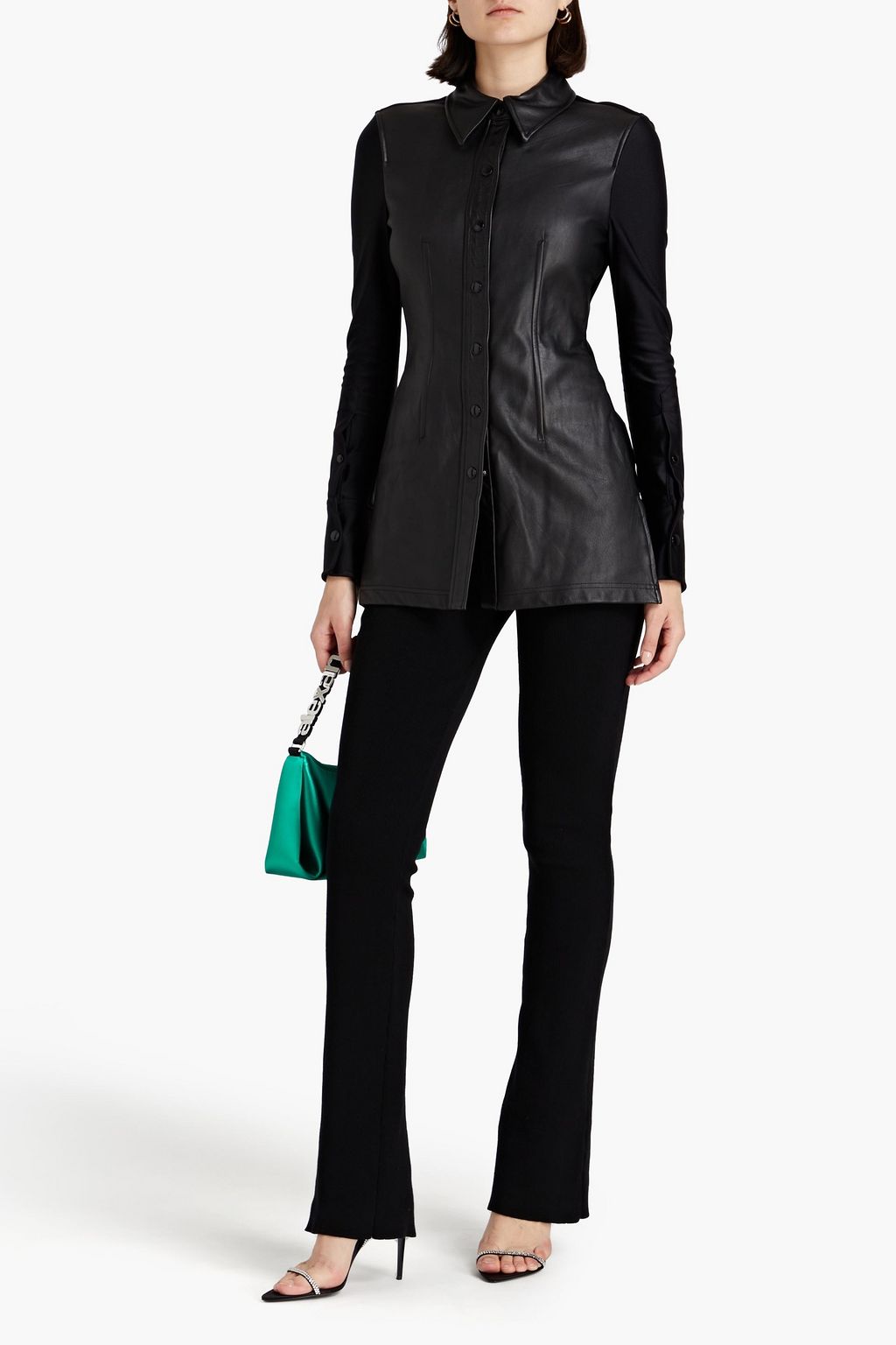 ALEXANDER WANG Leather-paneled stretch-jersey shirt