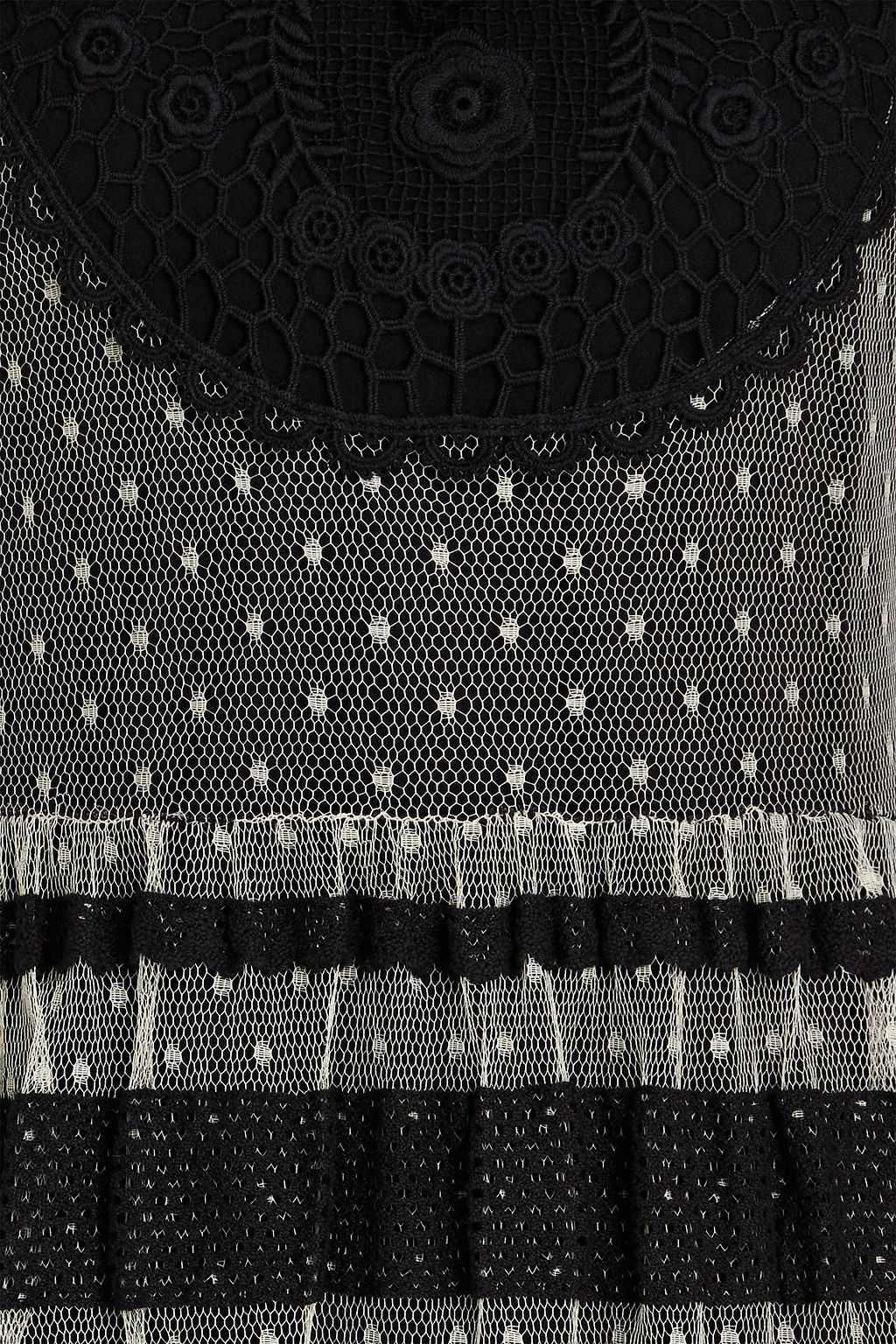 REDVALENTINO Crocheted lace-paneled point d'esprit midi dress