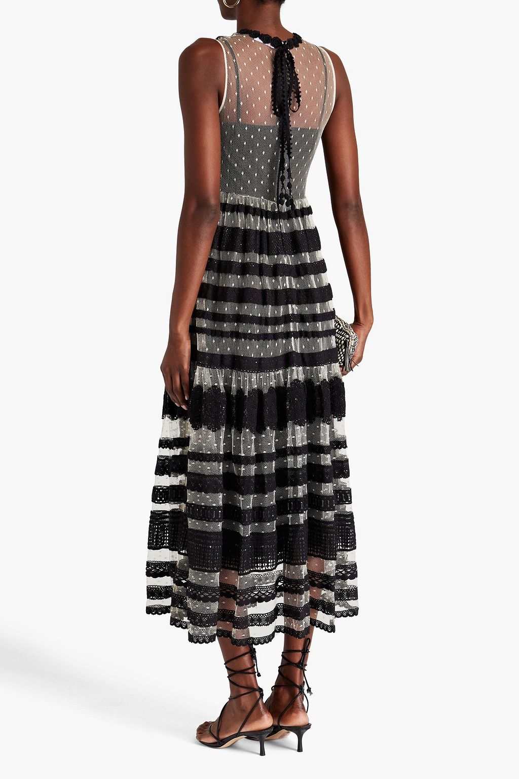 REDVALENTINO Crocheted lace-paneled point d'esprit midi dress