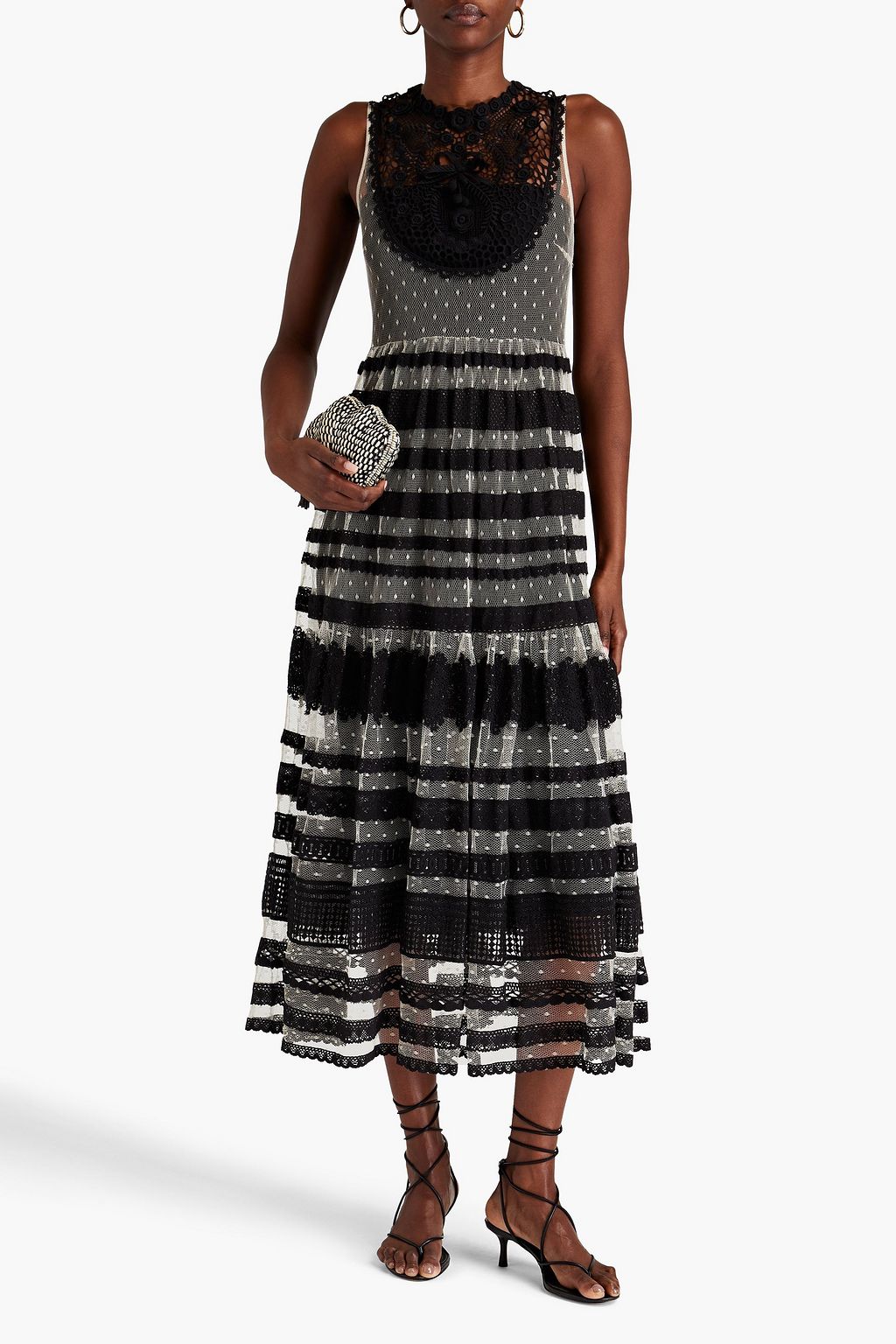 REDVALENTINO Crocheted lace-paneled point d'esprit midi dress