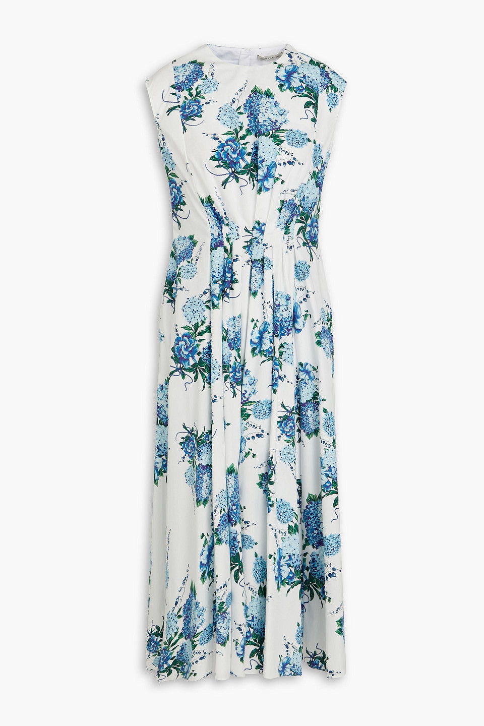 Emilia Wickstead Lyssa Floral-print Cotton-poplin Midi Dress In Light Blue