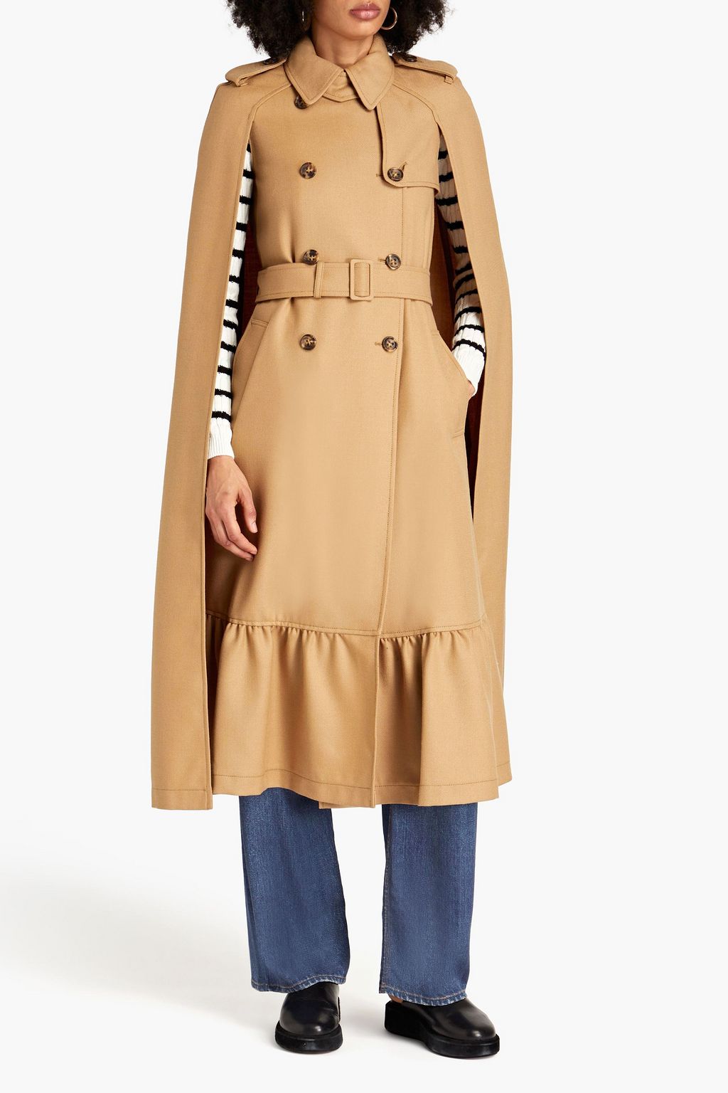 Redvalentino Cape Effect Wool Gabardine Trench Coat The Outnet