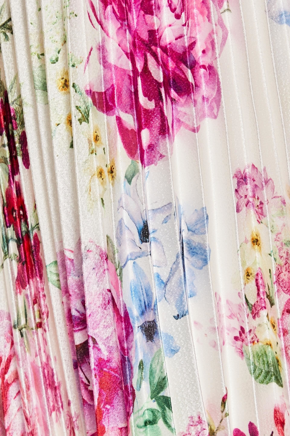 ML Monique Lhuillier Strapless pleated floral-print hammered-satin maxi  dress | Smart Closet