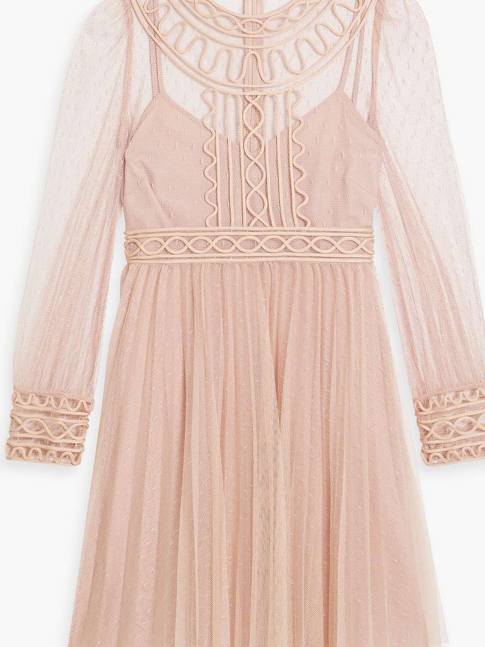 satin-trimmed pleated point d'esprit mini dress