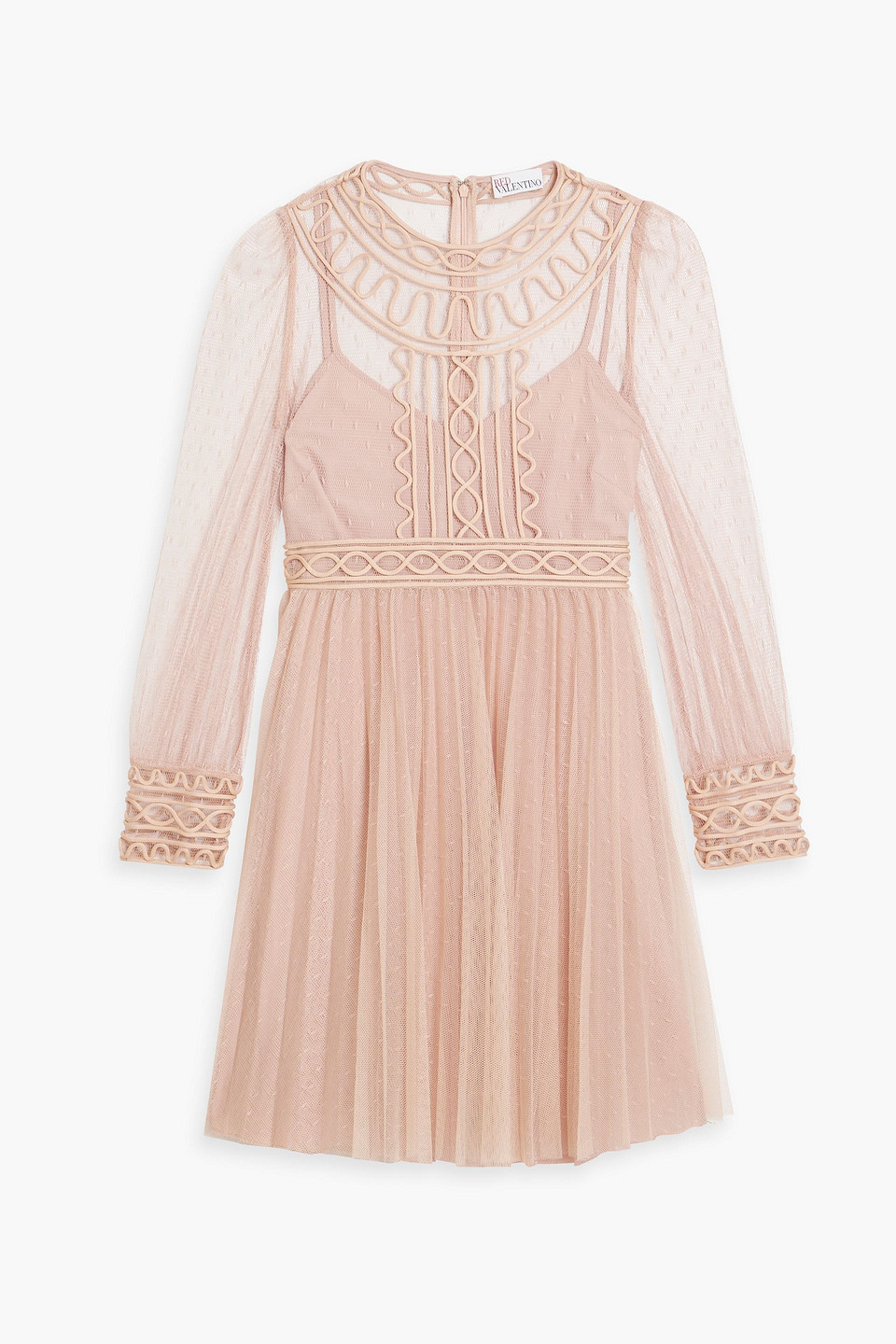 Red Valentino Satin-trimmed Pleated Point D'esprit Mini Dress In Blush