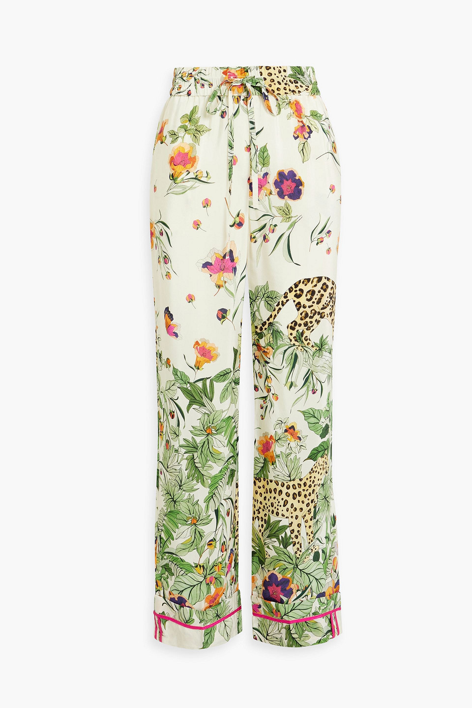 Red Valentino Printed Silk Wide-leg Pants In Cream