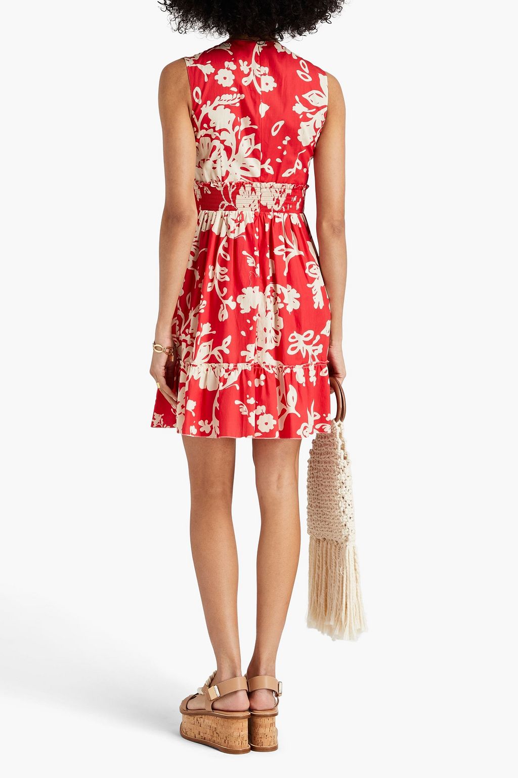 REDVALENTINO Shirred printed cotton mini dress