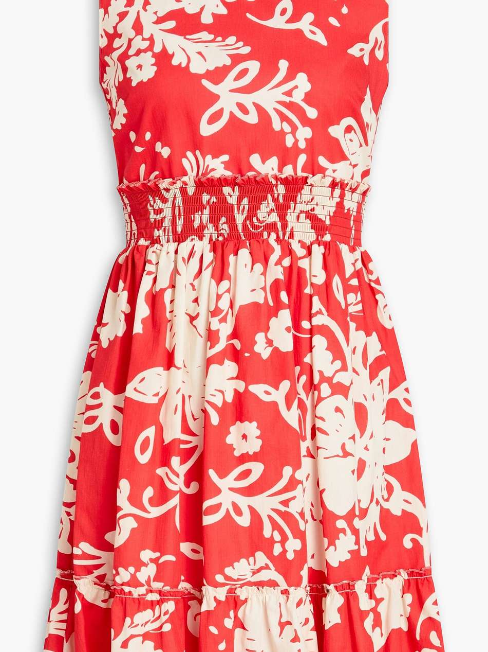 shirred printed cotton mini dress