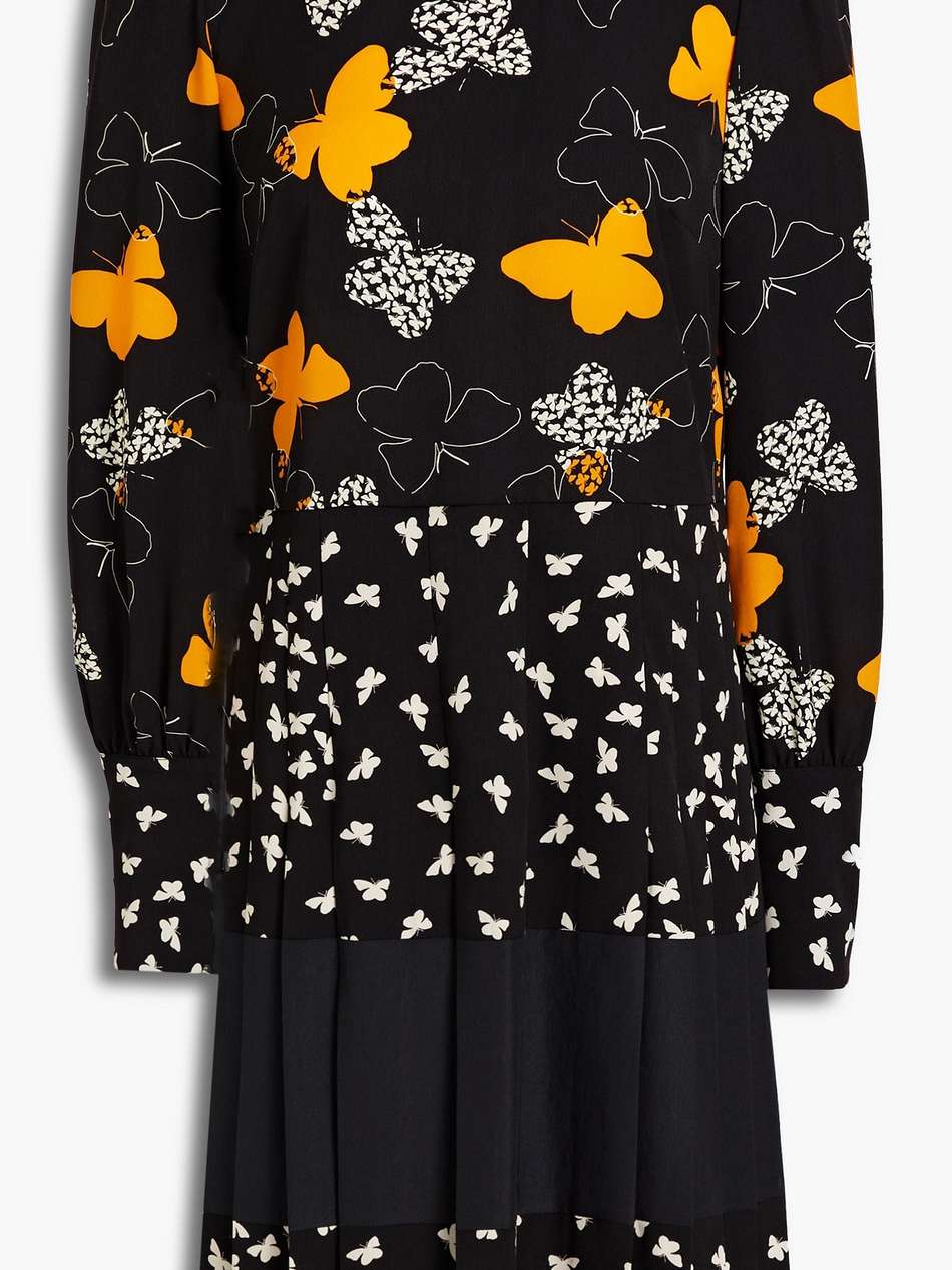 pleated printed crepe mini dress