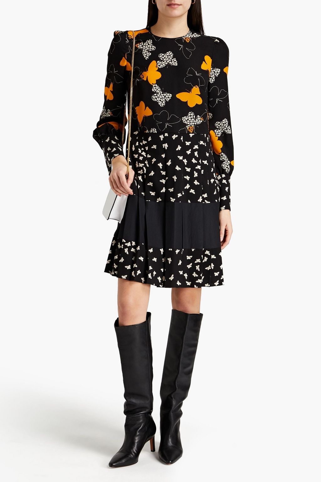 REDVALENTINO Pleated printed crepe mini dress