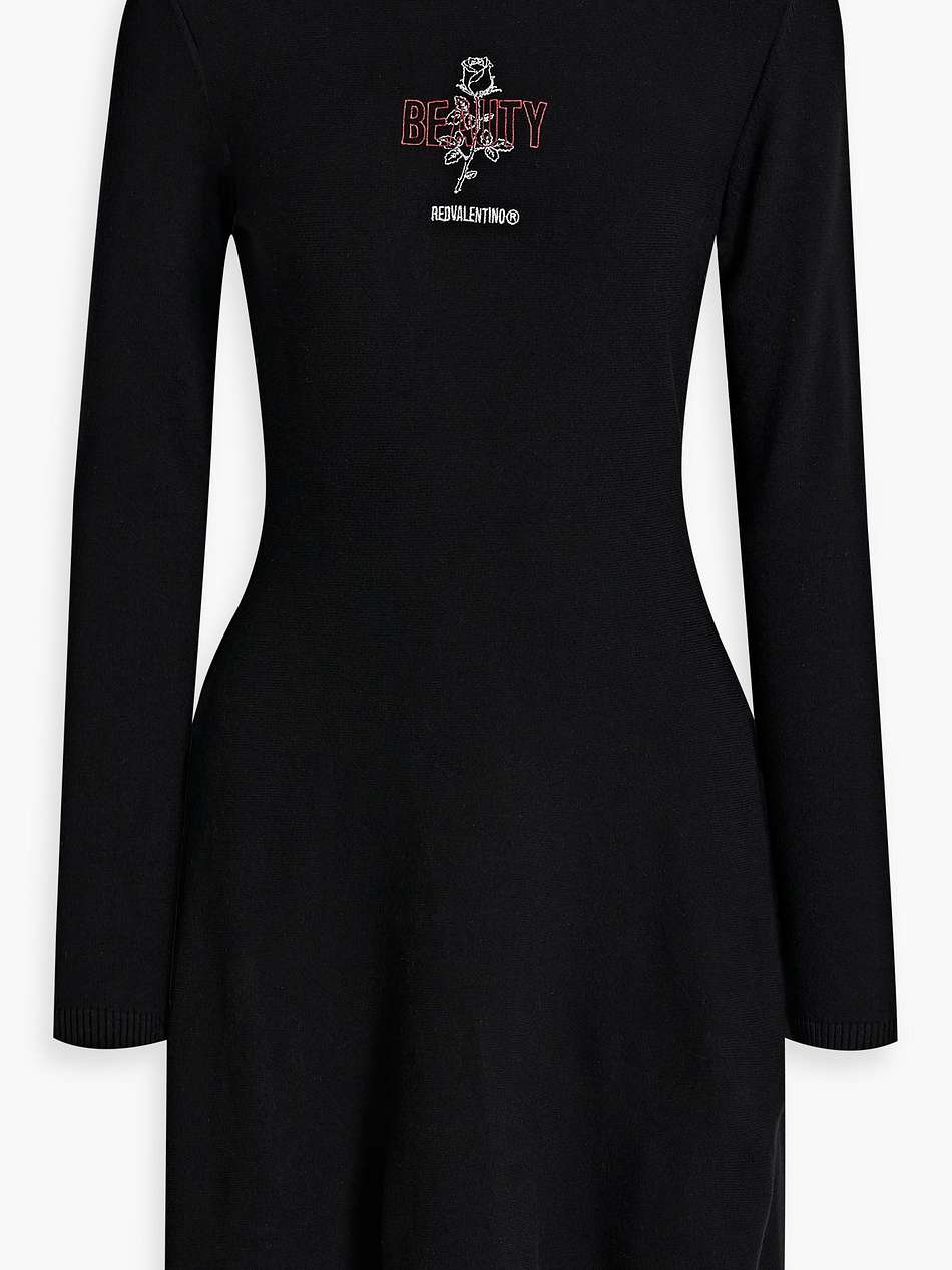 point d'esprit-trimmed embroidered stretch-knit mini dress