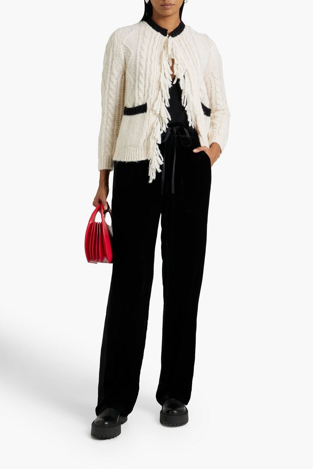 REDVALENTINO Fringed cable-knit cardigan