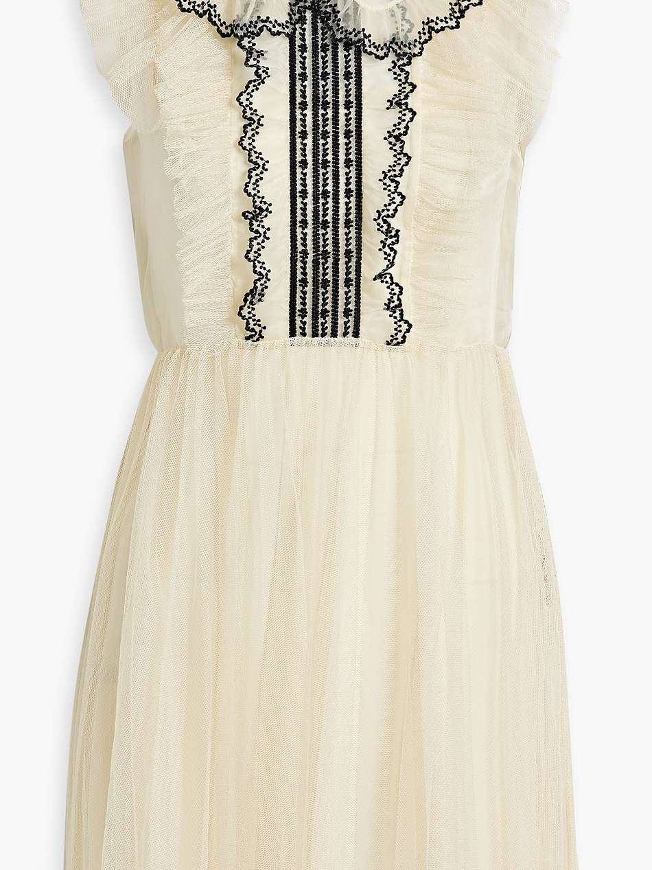 ruffled embroidered tulle mini dress