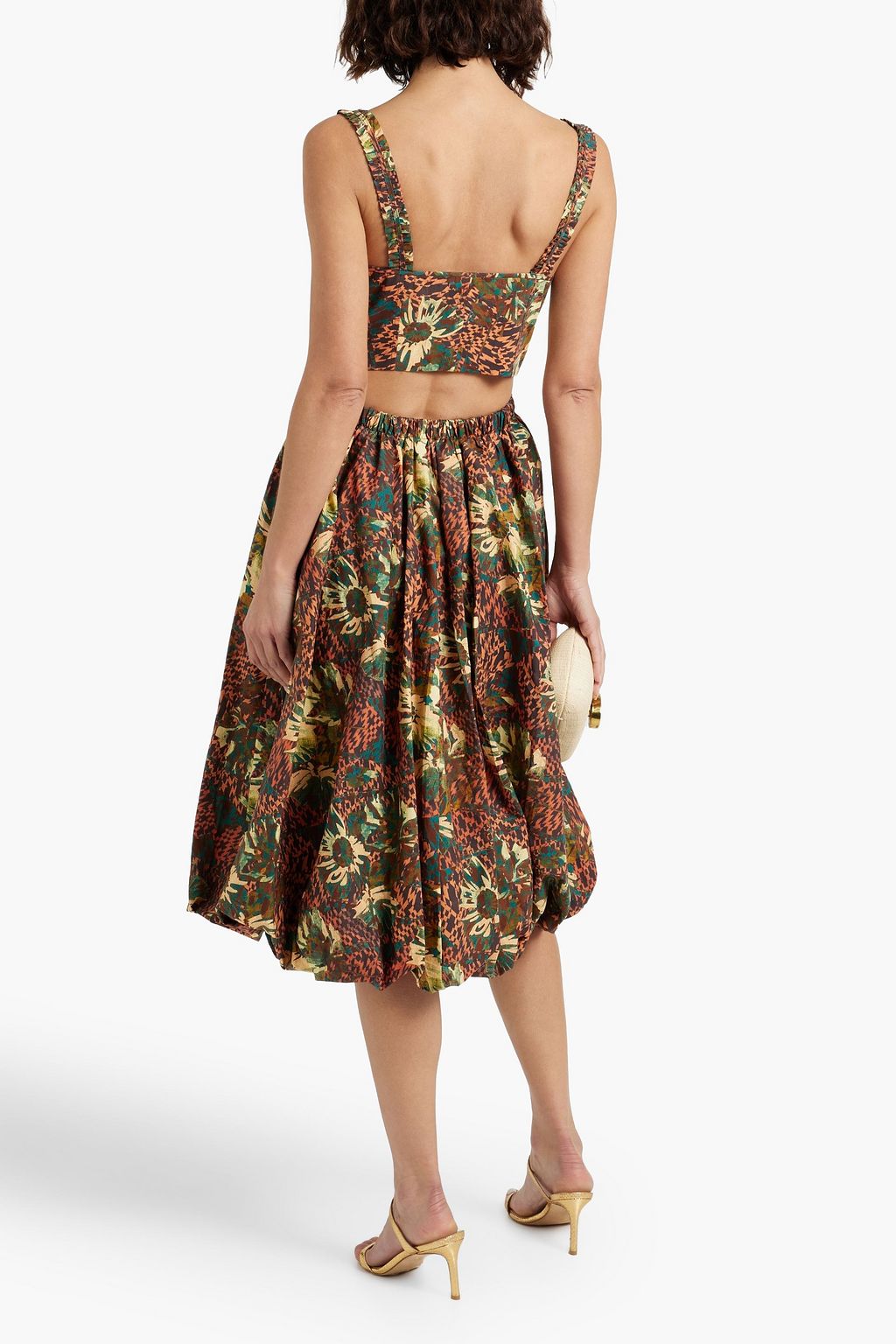 ULLA JOHNSON Olympia bedrucktes Midikleid aus Baumwolle mit Cut-outs