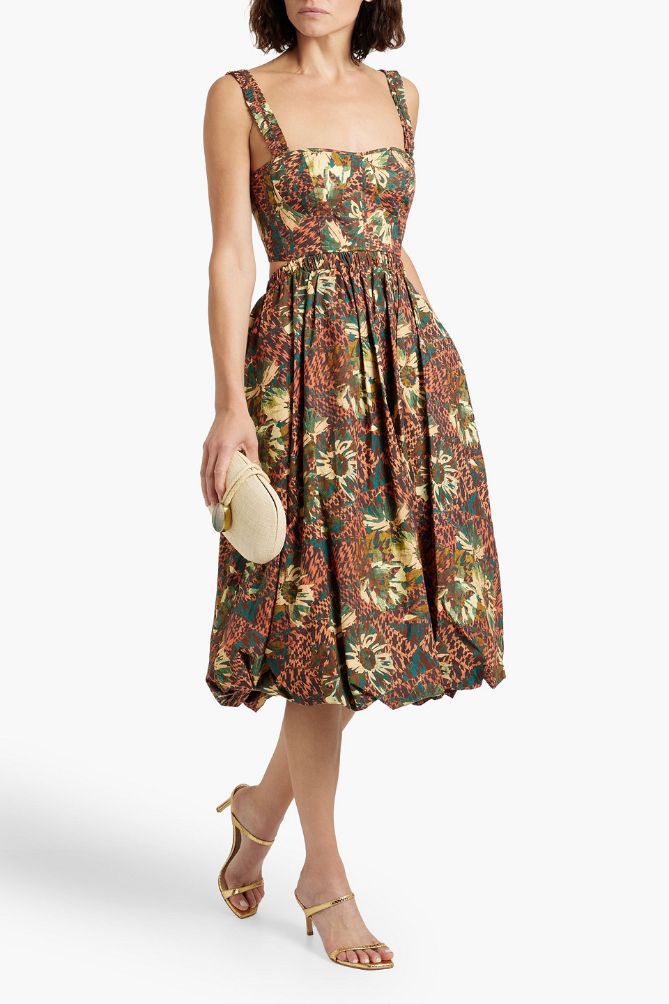 Ulla Johnson Olympia Cutout Printed Cotton Midi Dress In Orange