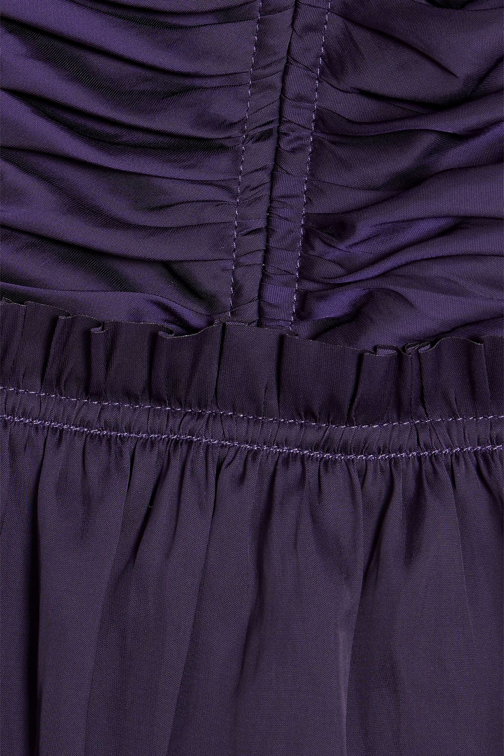ULLA JOHNSON فستان Lucette قصير من الساتان مزموم ومكشكش
