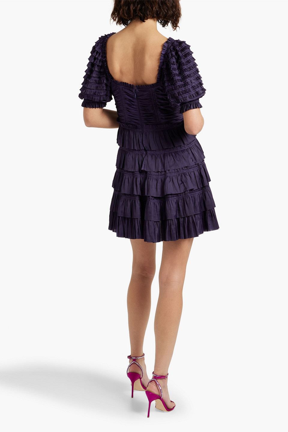 Shop Ulla Johnson Lucette Tiered Satin Mini Dress In Purple