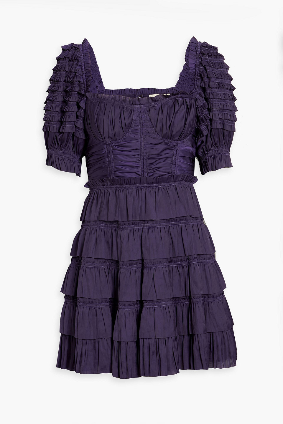 Shop Ulla Johnson Lucette Tiered Satin Mini Dress In Purple