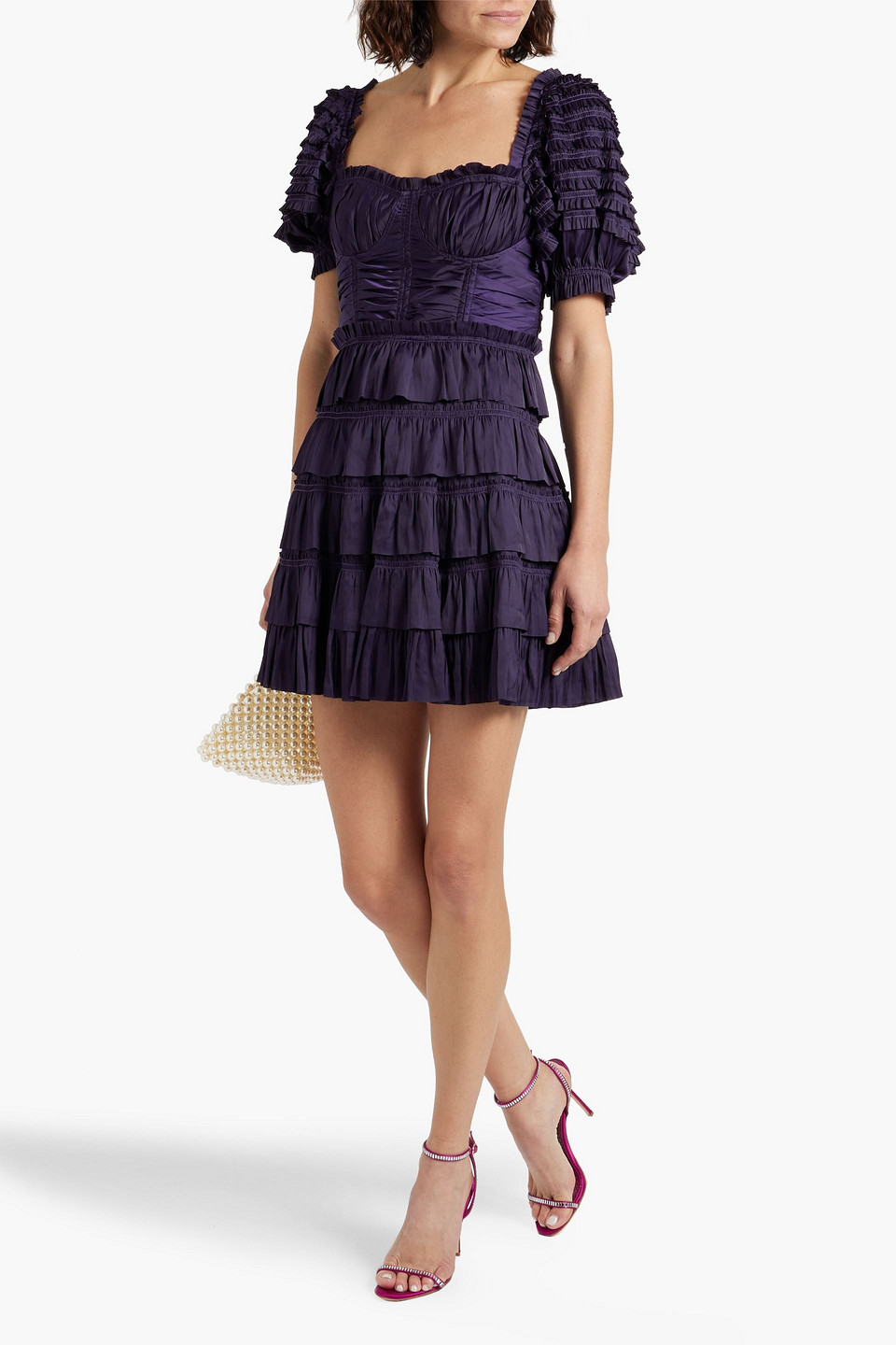 Shop Ulla Johnson Lucette Tiered Satin Mini Dress In Purple